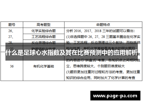 什么是足球心水指数及其在比赛预测中的应用解析