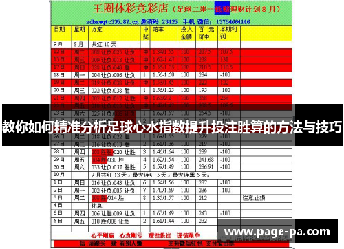教你如何精准分析足球心水指数提升投注胜算的方法与技巧