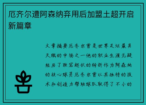 厄齐尔遭阿森纳弃用后加盟土超开启新篇章